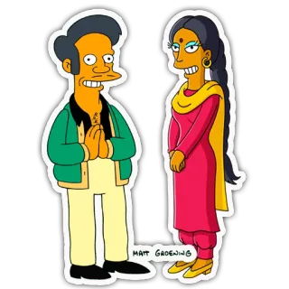 👫 Apu Nahasapeemapetilon The Simpsons The Simpsons, Apu, Manjula, Matt Groening, cartoon, Indian, couple telegram sticker