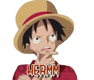 🤔 Luffy One Piece HERMM อนิเมะ, ลูฟี่, วันพีซ, การ์ตูน, กำลังคิด, hermm telegram sticker