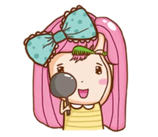 🙍 Cartoon, Mädchen, Haare, Schleife, Spiegel, Kamm, süß telegram sticker