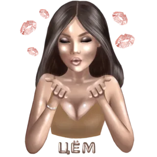 😘 LEM mujer, beso, maquillaje, retrato, dibujo animado, animación whatsapp sticker