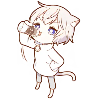 😋 Anime, Chibi, Katzenohren, Niedlich, Trinken, Cartoon, Kawaii, Manga whatsapp sticker