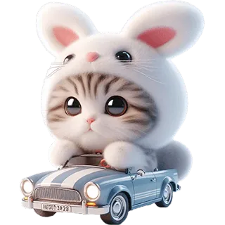 🚗 猫, 汽车, 动物, 可爱, 兔子, 小兔子, 小猫 telegram sticker