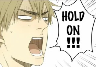 💦 HOLD ON !!! enojado, exclamación, gritando, cómic, manga whatsapp sticker