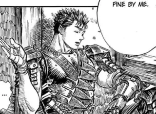 🖤 Guts Berserk FINE BY ME. manga, berserk, guts, armor, sword, fantasy whatsapp sticker
