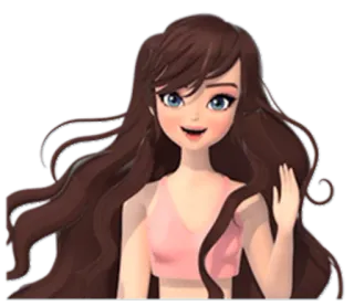 ✋ dessin animé, femme, personnage, fille, cheveux longs whatsapp sticker