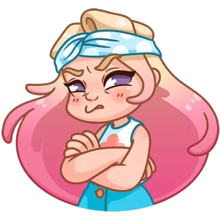 😒 Kreskówka, Dziewczyna, Zła, Zła, Sfrustrowana, Różowe włosy, Postać, Wyraz telegram sticker