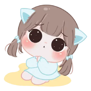 🥺 schattig, kawaii, anime meisje, cartoon, kattenoortjes, smekend telegram sticker