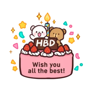 🎂 HBD
Wish you all the best! aniversário, bolo, celebração, fofo, ursos telegram sticker