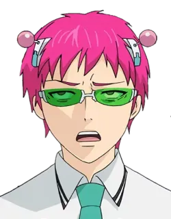 🙄 Kusuo Saiki The Disastrous Life of Saiki K. Аниме, Saiki K, Кусуо Сайке, Розовые волосы, Психокинез, Смешной, Комедия telegram sticker