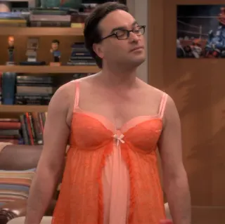 😐 Leonard Hofstadter The Big Bang Theory man, dress, tv show, comedy, lingerie, male telegram sticker