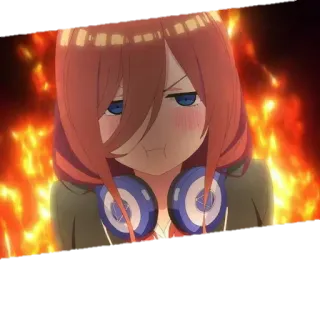 😡 Miku Nakano The Quintessential Quintuplets Anime, Miku Nakano, Die fünffachen Quintuplets, Feuer, Kopfhörer whatsapp sticker
