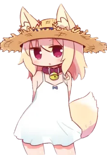 ❤️ аниме, лиса-девочка, мило, кемономими, девушка, каваий, шляпа, уши telegram sticker