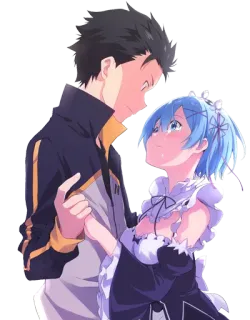 💙 Rem Re:Zero anime, couple, maid, natzuki subaru whatsapp sticker