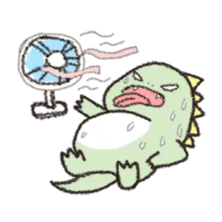 🎋 dinosaure, dessin animé, fan, chaleur, été, transpiration, mignon, monstre telegram sticker