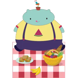 🍴 cartoni animati, picnic, cibo, animale, carino, anguria, panini, banane whatsapp sticker