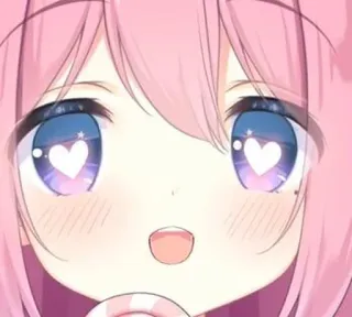 😍 Anime, Kawaii, Schattig, Hartjesogen, Roze haar, Cartoon whatsapp sticker