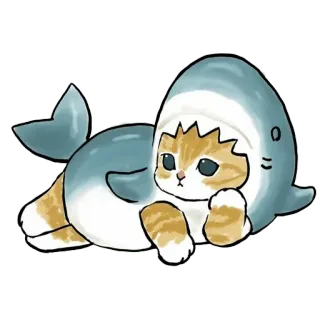 🤔 gato, tiburon, animal, lindo, gatito, mascota, dibujo animado whatsapp sticker
