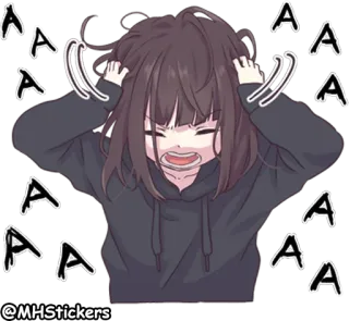 😫 A Anime, Garota, Frustrada, Irritada, Gritando, Emocional telegram sticker