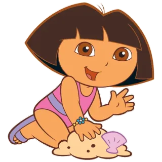 🐚 Dora the Explorer การ์ตูน, เด็ก, เด็กผู้หญิง, ชายหาด, ฤดูร้อน telegram sticker
