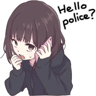 📞 Hello police? anime, girl, phone, hello police, sticker telegram sticker