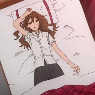 😓 anime girl, lying down, bed, cartoon, female, sleeping, resting telegram sticker