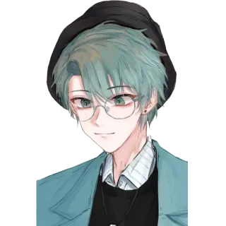 😊 Anime, Manga, Personaggio, Illustrazione, Ritratto, Occhiali, Cappello telegram sticker