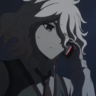 📞 Nagito Komaeda Danganronpa anime, danganronpa, nagito komaeda, character, black and white, phone telegram sticker