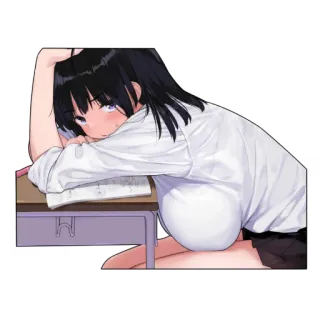 ☁️ 动漫, 女孩, 校服, 书桌, 疲惫, 可爱 telegram sticker