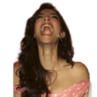 😂 женщина, смех, открытый рот, микрофон, выражение лица, портрет telegram sticker