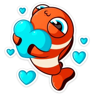 ❤️ fisch, cartoon, niedlich, herz, tier, orange, liebe, aufkleber whatsapp sticker