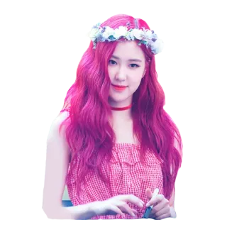 😊 wanita, rambut pink, mahkota bunga, potret, gadis, mawar telegram sticker