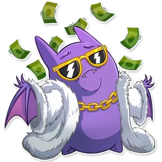 💸 tiền, hoạt hình, nhân vật, giàu, vàng, kính, tím, dơi telegram sticker