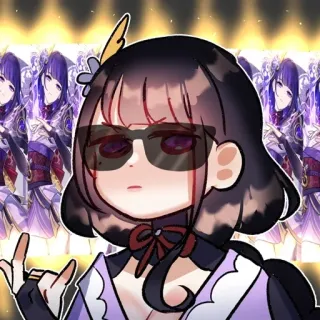 😎 Raiden Shogun Genshin Impact Anime, Postać, Gra, Okulary przeciwsłoneczne, Diabelskie rogi, Rock and roll telegram sticker