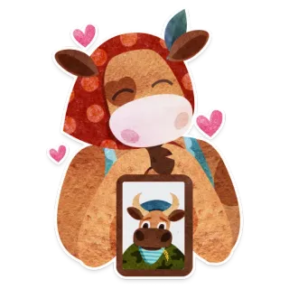 ❤️ 牛, 漫画, 動物, 可愛い, ハート, ステッカー telegram sticker