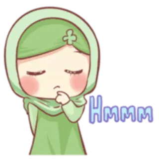 🤔 Hmm Mädchen, hmm, nachdenklich, Cartoon, Gesichtsausdruck, niedlich, Hijab whatsapp sticker