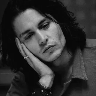 ➰ Johnny Depp acteur, célébrité, homme, portrait, noir et blanc telegram sticker