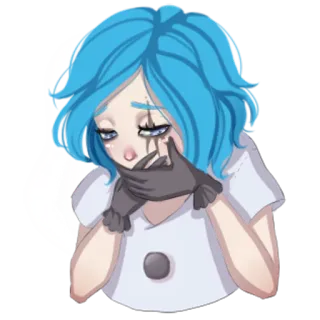😶 verdrietig, somber, tranen, personage, cartoon, illustratie, blauw haar, emo telegram sticker