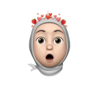 😮 Эмодзи, Женщина, Хиджаб, Удивлённая, Клубника, Сердечки whatsapp sticker