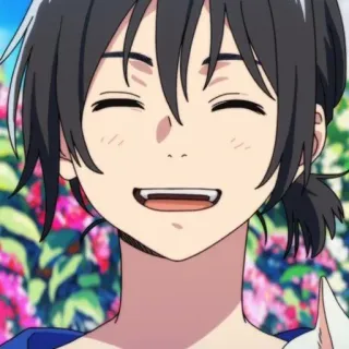 🥥 anime, sonrisa, chico, flores telegram sticker