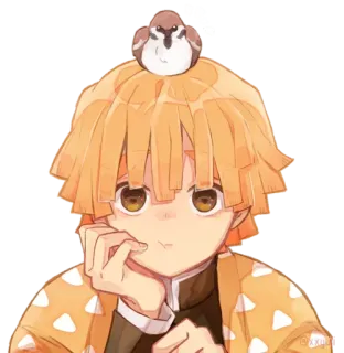 🙁 Zenitsu Agatsuma Demon Slayer Zenitsu, Demon Slayer, anime, manga, lindo, pájaro, chibi, personaje telegram sticker