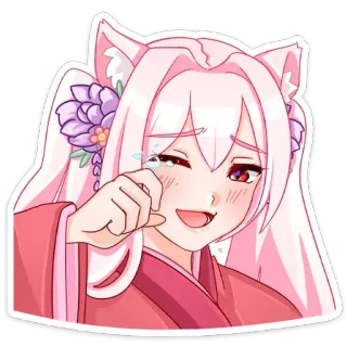 🥲 anime, garota gato, chorando, triste, fofo, kawaii telegram sticker