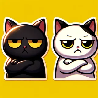 😶 cat, angry, cartoon, grumpy, meme, funny, crossed arms telegram sticker
