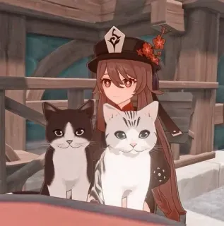 🙃 Hu Tao Genshin Impact Anime, Katze, Hut, Videospiel telegram sticker