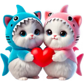 😍 kat, haai, hart, dier, schattig, kitten, cartoon telegram sticker