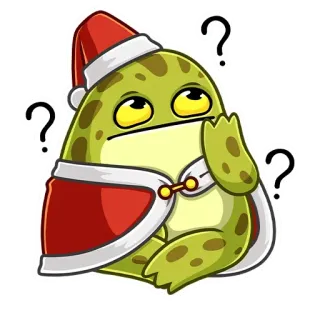 ❓ лягушка, рождество, дед мороз, вопрос, думает, мультфильм whatsapp sticker