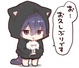 🐈‍⬛ お久しぶりです anime, gato, fofo, japonês whatsapp sticker