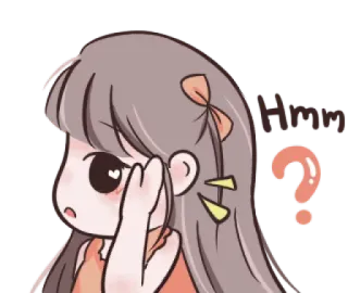 😧 Hmm กำลังคิด, คำถาม, การ์ตูน, ผู้หญิง, น่ารัก, ครุ่นคิด, ไม่แน่ใจ telegram sticker