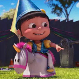 😁 Agnes Despicable Me kartun, film, perempuan, unicorn, topi pesta, anak telegram sticker