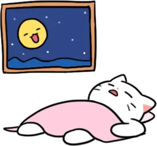 💬 猫, 月亮, 睡觉, 夜晚, 星星, 可爱, 卡哇伊 whatsapp sticker