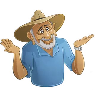 ☹ homme, haussement d'épaules, incertain, fermier, chapeau, question, illustration, dessin animé whatsapp sticker